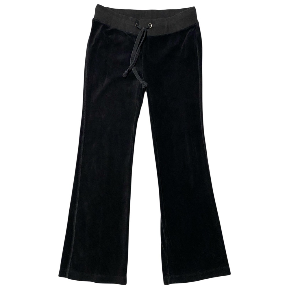 Miss Me Black‎ Velour Flared Track Pants Y2K Rhinestone Pocket Small